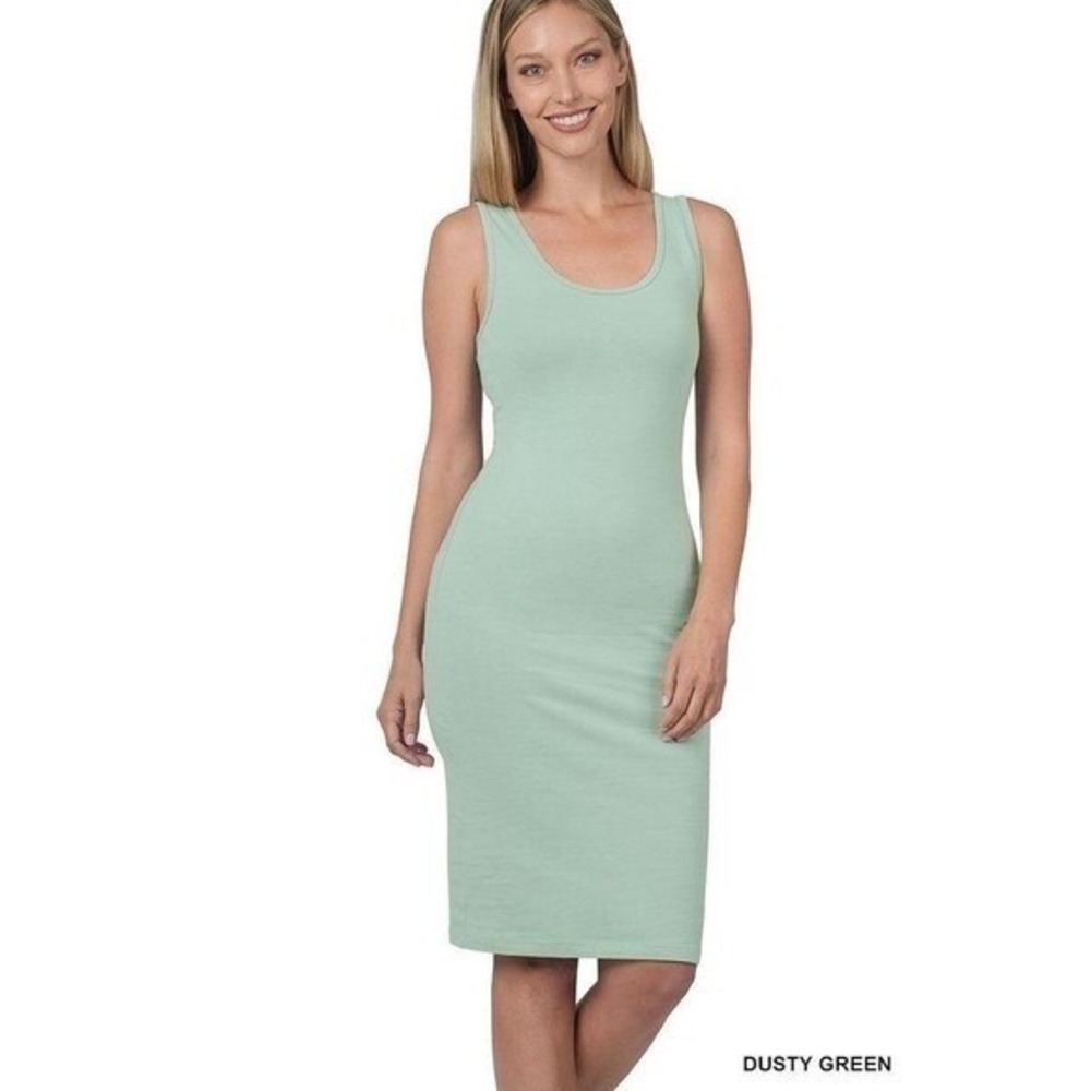 Women's Bodycon Midi Dress by Zenana Sleeveless Dusty Green Size XL NWT - Picture 2 of 6